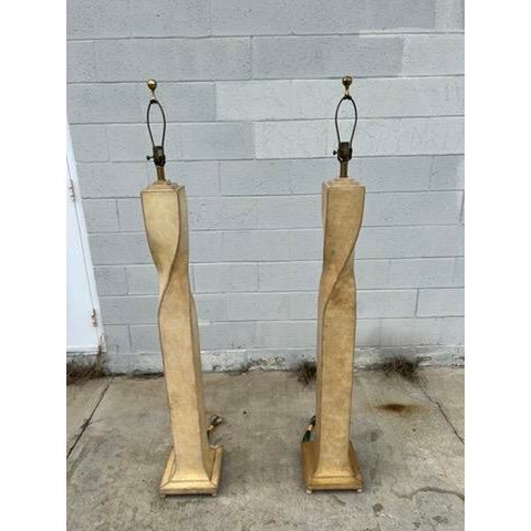 1990s Pair of 1990s Lexington Furniture Cream Leather Floor Lamps With Matching Leather Shades For Sale - Image 5 of 17