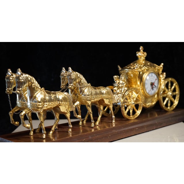 Antique Solid Brass Horse And Carriage Clock By United C1940s Figurines