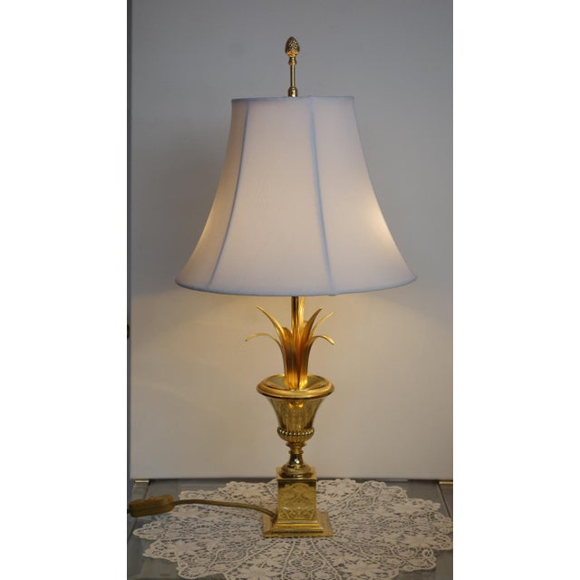 Gold Hollywood Regency Brass Table Lamp with Fabric Shade from Unbekannt, 1970s For Sale - Image 8 of 11