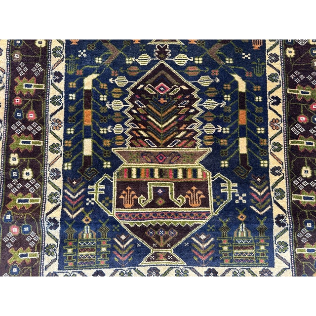 Afghan Medallion Area Rug, Hand-Knotted Wool, Tribal, 3x7, Indigo & Camel For Sale - Image 6 of 12