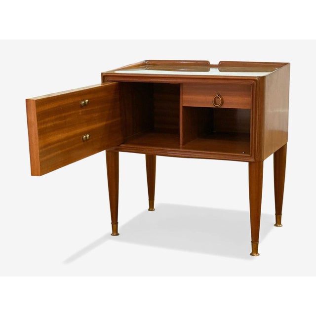 1950s Italian Modern, Stained Wood, Brass, Glass, Nightstands, Italy, A Pair For Sale - Image 10 of 13