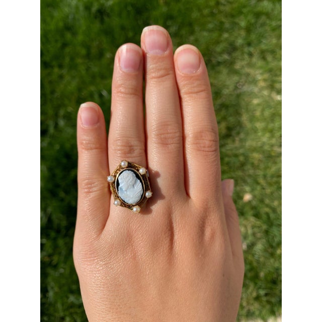 The Harper: Antique Cameo Ring set with Pearls For Sale - Image 9 of 9