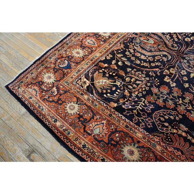 Textile 1930s Blue Navy Floral Antique Persian Sarouk Farahan Carpet 8'8" X 12'8" Woven Wool Rug For Sale - Image 7 of 9