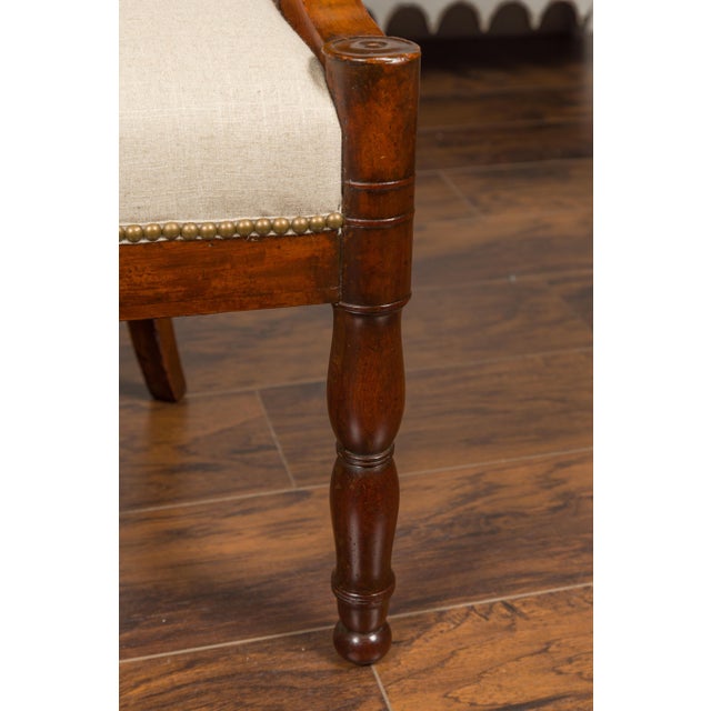 French 1830s Restauration Period Mahogany Armchair with Carved Rams' Heads For Sale - Image 4 of 12