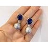 Bochic "Orient" South Sea Pearl & Blue Sapphire Earrings Set 18K Gold&Silver For Sale - Image 16 of 18