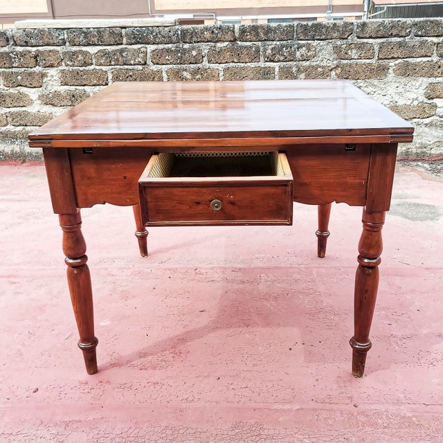 Rustic Extendable Pull-Out Table in Solid Fir Wood, Italy, 19th Century For Sale - Image 3 of 17