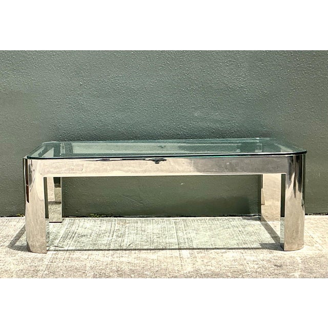 Vintage Chrome and Glass Coffee Table After Karl Springer For Sale - Image 18 of 18