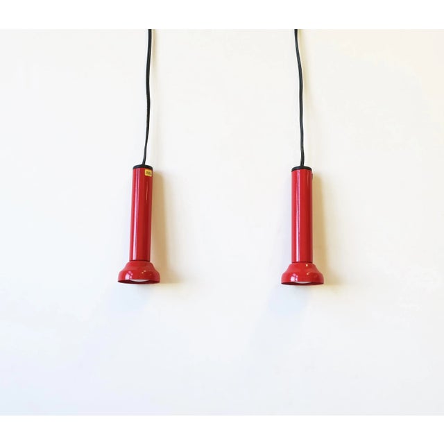 Scandinavian Danish Postmodern Red Pendant Lights, Pair For Sale - Image 11 of 13