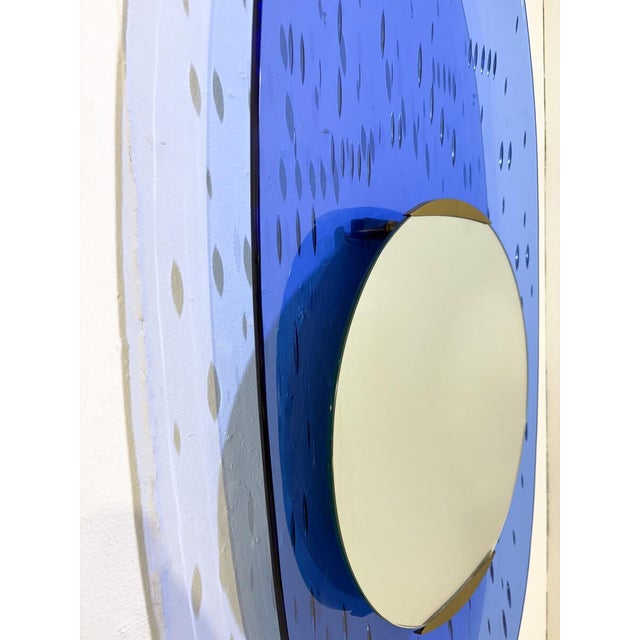 Blue Glass Mirror attributed to Ettore Sottsass for Santambrogio & De Berti, Italy, 1950s For Sale - Image 6 of 8