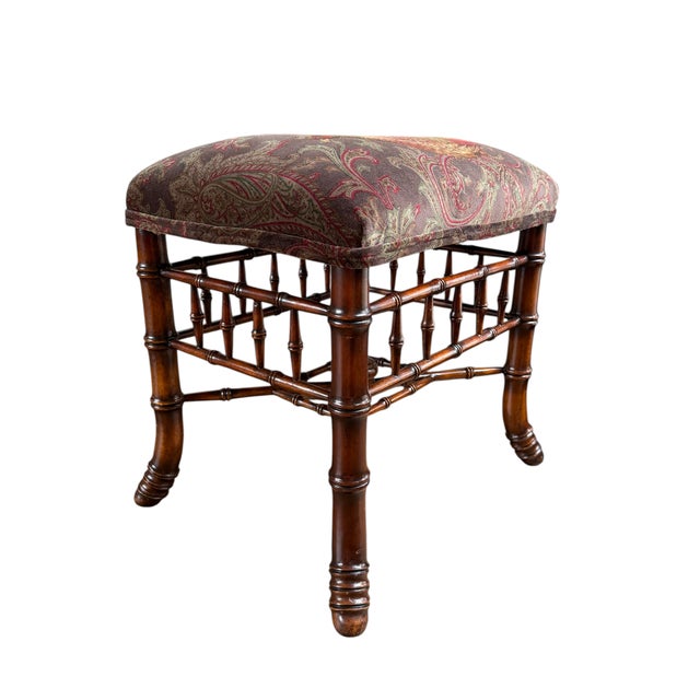 Vintage Faux Bamboo Stool in Ralph Lauren "Hunting Manor Paisley" Fabric For Sale - Image 13 of 17
