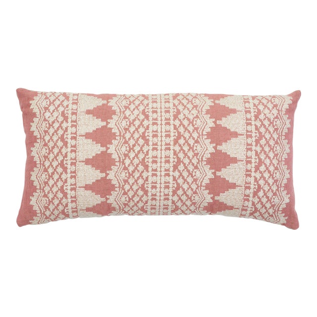 Schumacher Wentworth Embroidery Lumbar Pillow in Rose For Sale