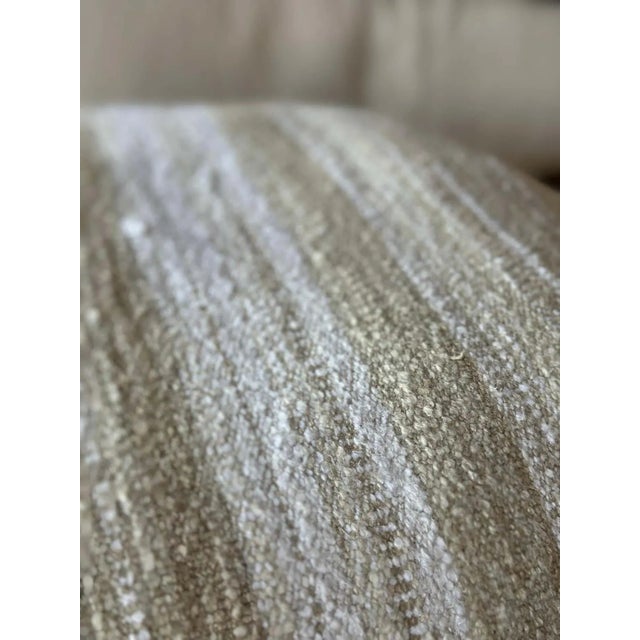 Mid-Century Modern Woven Belgian Linen and Wool Stripe Lumbar Pillow With Down Insert For Sale - Image 3 of 6