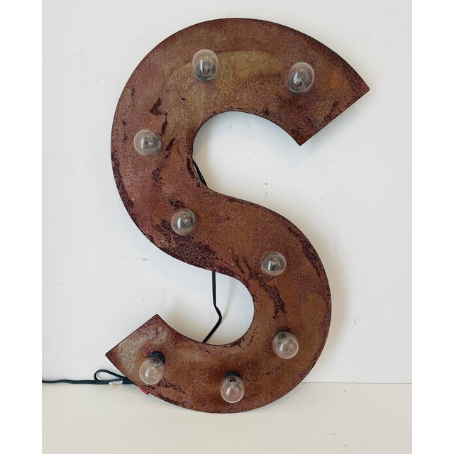 Rustic 1970s Rusted Metal Dollar Sign Wall Light Lamp Industrial For Sale - Image 3 of 4