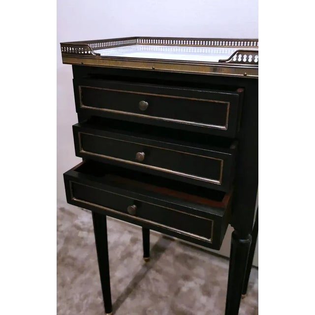 French Napoleon III Style Nightstand Black Wood and Carrara Marble, 1880s For Sale - Image 9 of 13