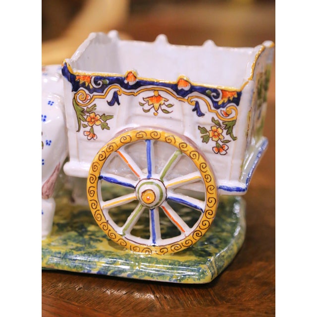Early 20th Century French Quimper Faience Ox Cart Planter or Vide Poche For Sale - Image 4 of 13