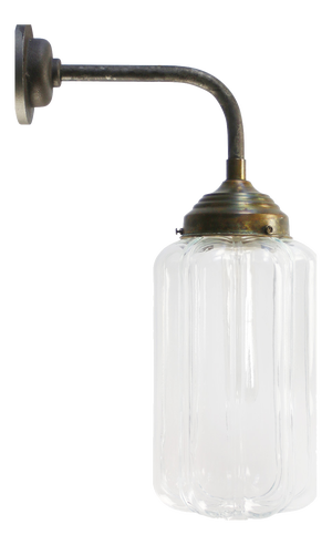 Mid-Century Modern Brass and Cast Iron Sconce in Clear Glass