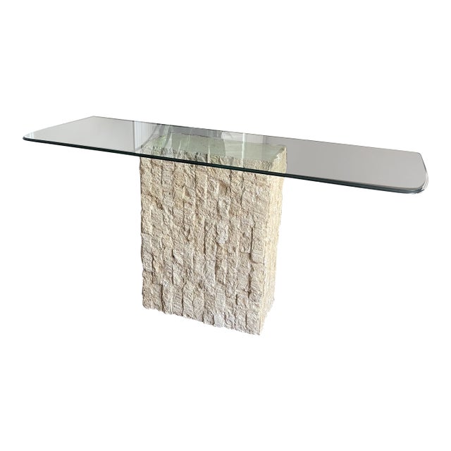 1980s Maitland Smith Style Tessellated Mactan Stone Console Table For Sale