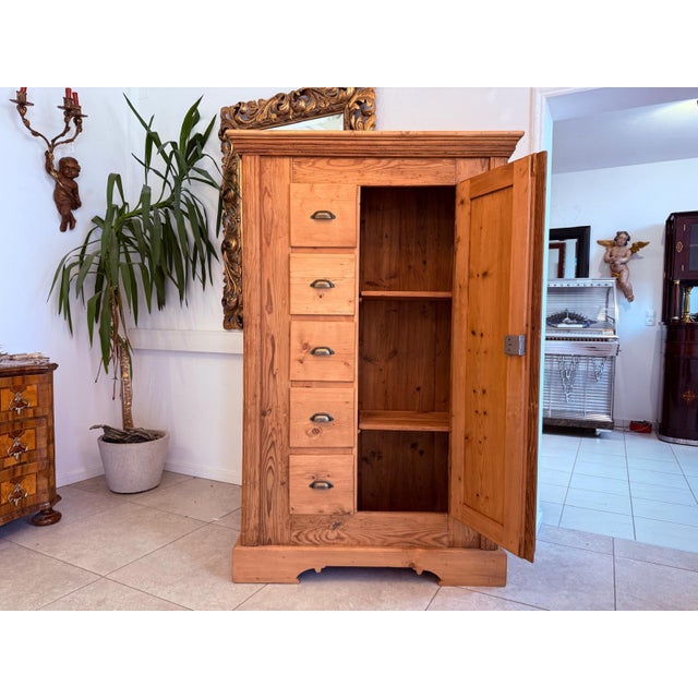 Original antique Baroque bread cupboard made of solid/softwood. Dimensions: Height x Width x Depth 172 x 110 x 40 cm. For...