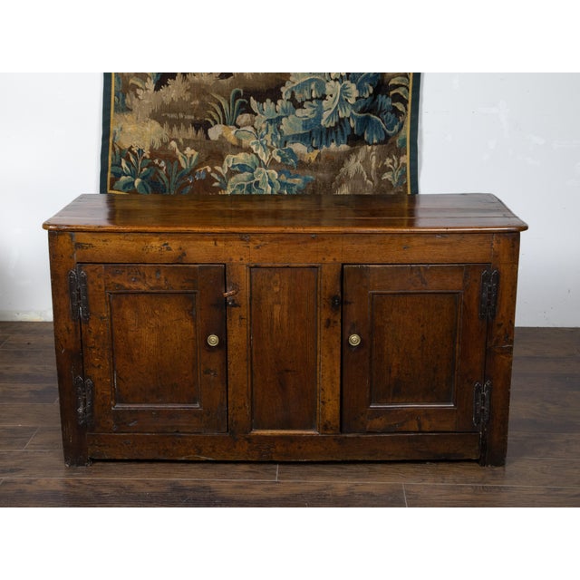 English English Georgian 18th Century Elm Buffet with Two Doors, Iron and Brass Hardware For Sale - Image 3 of 12