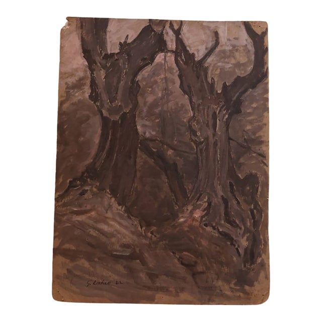 1922 French Dark Forrest Painting For Sale