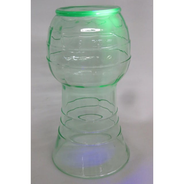 Depression Era Large Green Uranium Glass Vase Ribbed Style With Flared Rim 4868b For Sale - Image 10 of 11