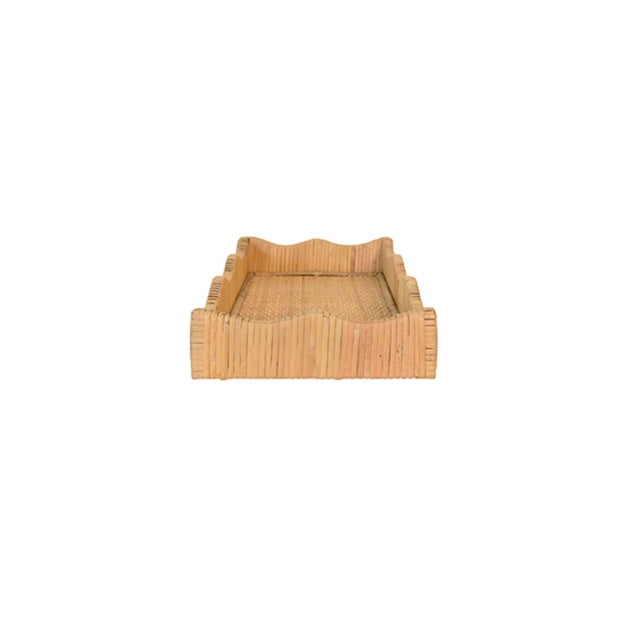 Worlds Away Matthew Izzo Home Wavey Small Scallop Edged Rectangle Rattan Tray For Sale - Image 4 of 7
