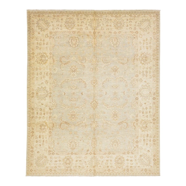 2010s Modern Paki Peshawar Wool Rug in Beige and Gray With Allover Design For Sale