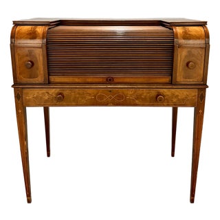1930s Charak Furniture Co. Federal Revival Inlaid Tambour Desk For Sale