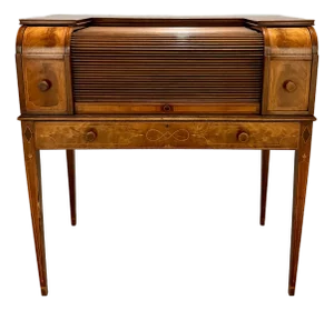 1930s Charak Furniture Co. Federal Revival Inlaid Tambour Desk