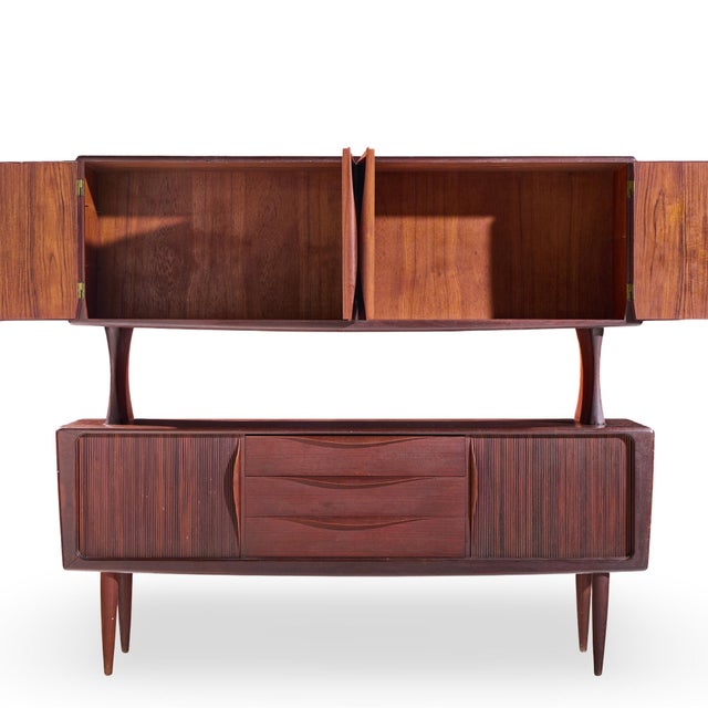 Brown Hos Wulff Mid Century Danish Teak Tambour Door Credenza and Hutch For Sale - Image 8 of 9
