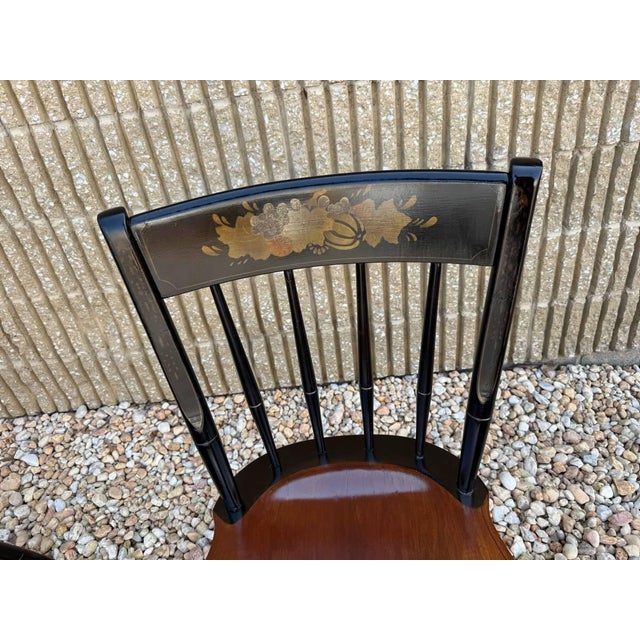 Black Late 20th Century Pair of Maple and Black Stenciled Side Chairs by Heywood Wakefield For Sale - Image 8 of 17