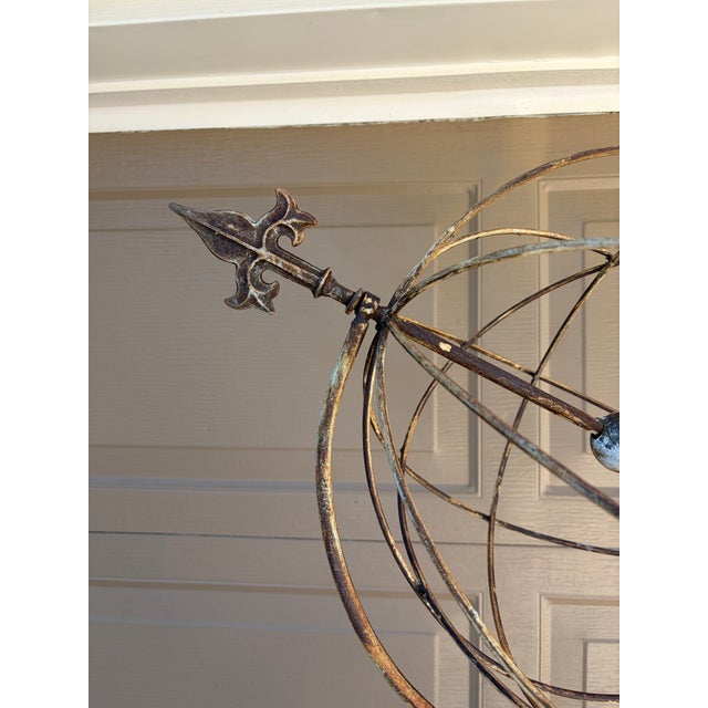 Late 20th Century Late 20th Century Large Classical White Iron Armillary Sphere Garden Sculpture on Stand For Sale - Image 5 of 14