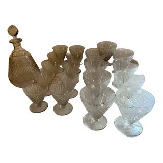 Vintage Baccarat Glassware Set and Decanter, 1930s, Set of 20 For Sale