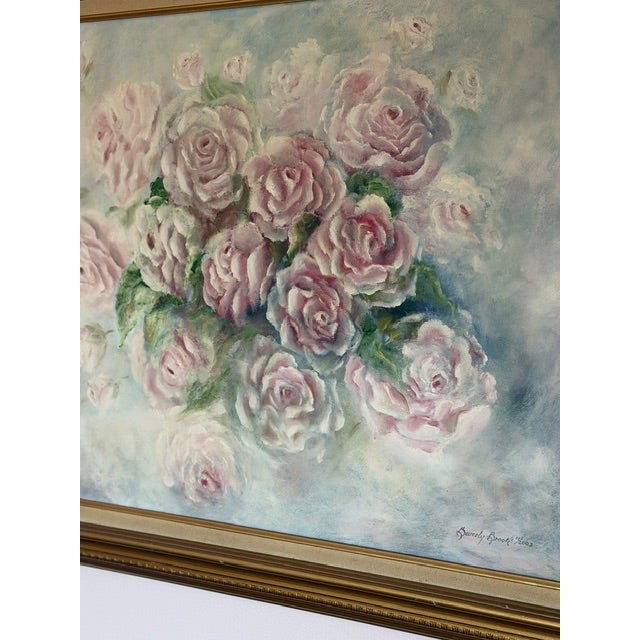 Photography Large Signed Pink Rose Floral Painting in Ornate Gilt Frame, 2003 For Sale - Image 7 of 8