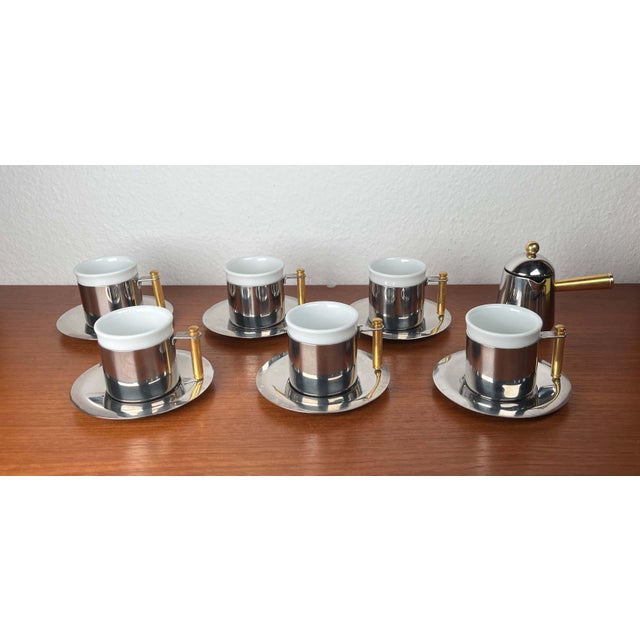 Italian Postmodern Lavazza Oro Series Espresso Cups and Saucers from Balzano, 1980s, Set of 7 For Sale - Image 12 of 18