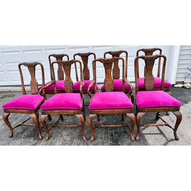 Wood Guy Chaddock Almont Collection French Country Dining Chairs, Set of 8, Carved Wood With Custom Velvet Upholstery For Sale - Image 7 of 12