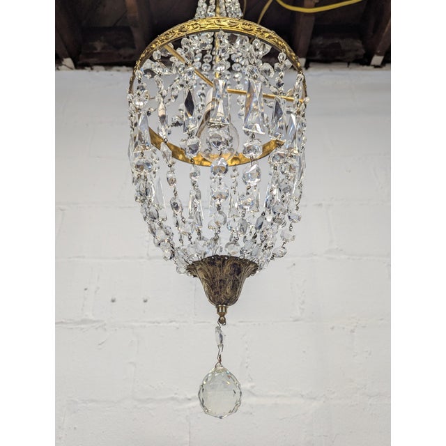 Metal 1940's Italian Empire Revival "Sac E Perle" Crystal Basket Chandelier For Sale - Image 7 of 13