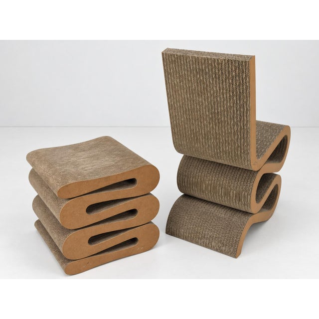 Easy Edges Wiggle Side Chair with Stool by Frank Gehry for Vitra, Set of 2 For Sale - Image 11 of 18