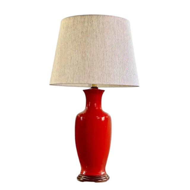 Vintage Burnt Orange Ceramic Vasiform Table Lamps - a Pair For Sale - Image 4 of 5