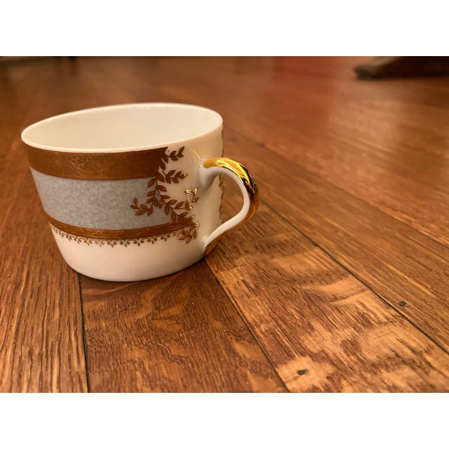 Limoges, France 2000s Philippe Deshoulieres Limoges Porcelain Flat Coffee Cup Samarande Light Blue/Gray For Sale - Image 4 of 6