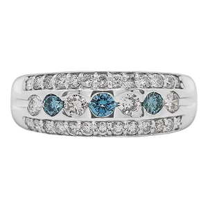 1.16 Carat Three Row White and Blue Diamond Channel Seting Band Ring Size 8.5