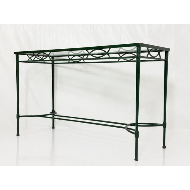 1980s Attributed to Mario Papperzini for Janus Et Cie Green Iron and Glass Console Table For Sale - Image 11 of 18