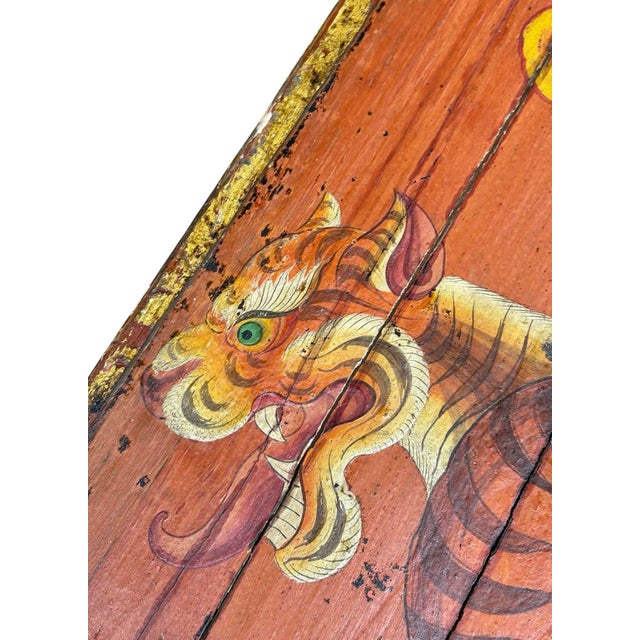 Mid-Century Chineses Tibetan Hand Painted Polychrome Coffee Table Tiger Motif For Sale - Image 4 of 11