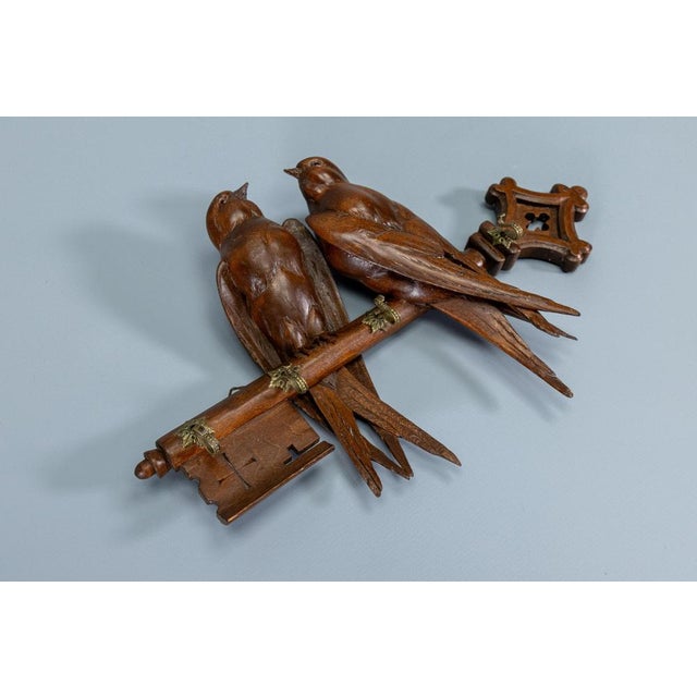 Antique Black Forest Carved Wood Wall Key Holder with Swallow Birds, ca. 1910s For Sale - Image 9 of 18