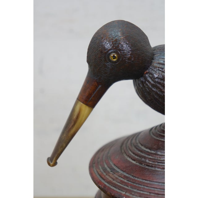 Wood Antique Danish Carved Folk Art Hunt Pipe Bird Tobacco Keepsake Box 8" For Sale - Image 7 of 16