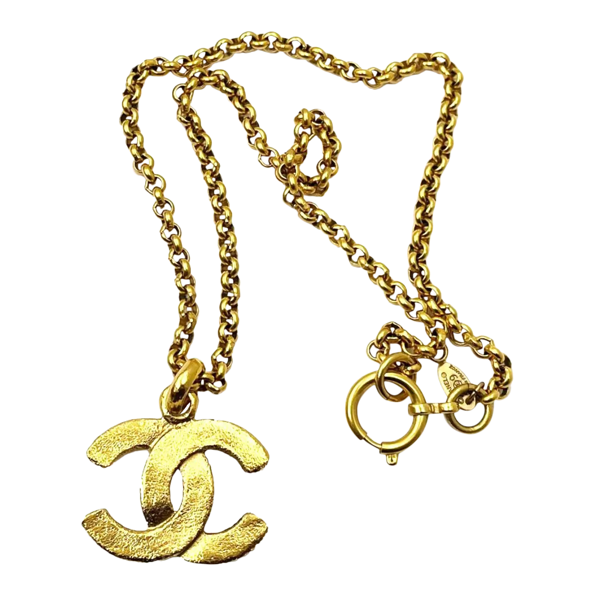 Chanel Vintage Gold Plated CC Matte Texture Long Necklace | Chairish