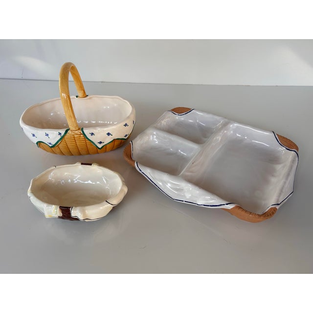 Ceramic Vintage Collection of "Napkin in a Basket" Ceramic Serving Set For Sale - Image 7 of 11