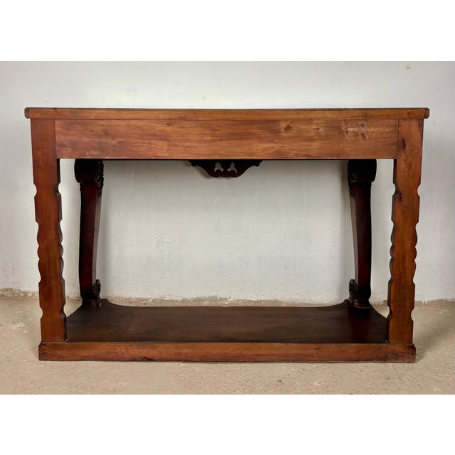 1940s Spanish Carved Console Table with Two Drawers For Sale - Image 11 of 11