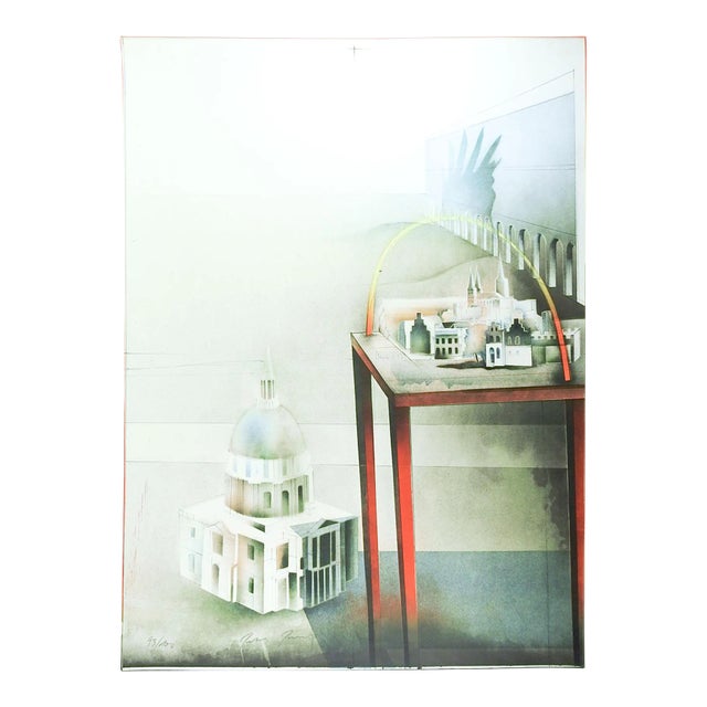 Mid 20th Century Surreal Architectural Lithograph For Sale