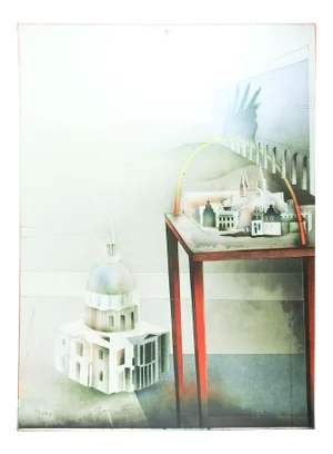Mid 20th Century Surreal Architectural Lithograph